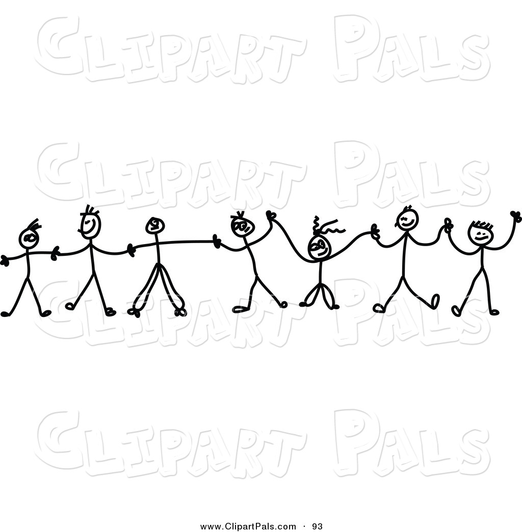 Pal Clipart Of A Chain Of Black And White Kids Holding Hands On White