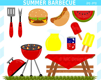 Summer Barbecue Party Clip Art   Digital Barbecue Clipart   Cute Food