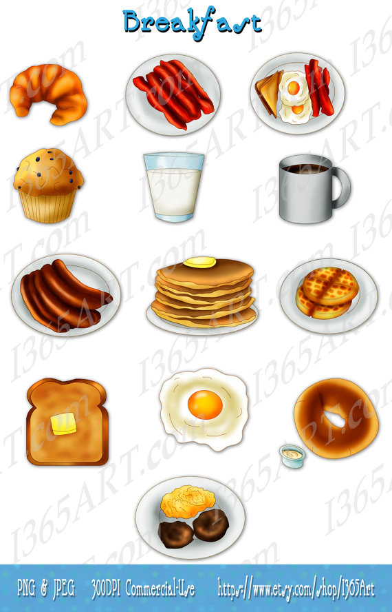 Breakfast Clipart Pack Scrapbooking Invitations Bacon Eggs
