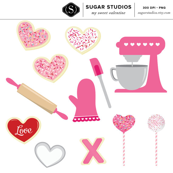 My Sweet Valentine Baking Digital Clip Art   13 Pieces Commercial Use    