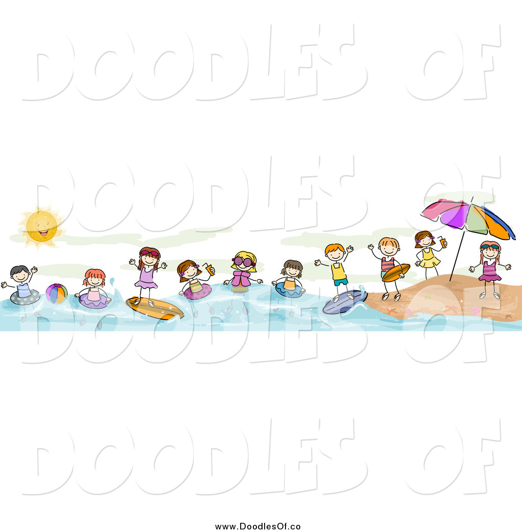 Vector Cartoon Clipart Of A Doodled Border Of Summer Doodled Kids At
