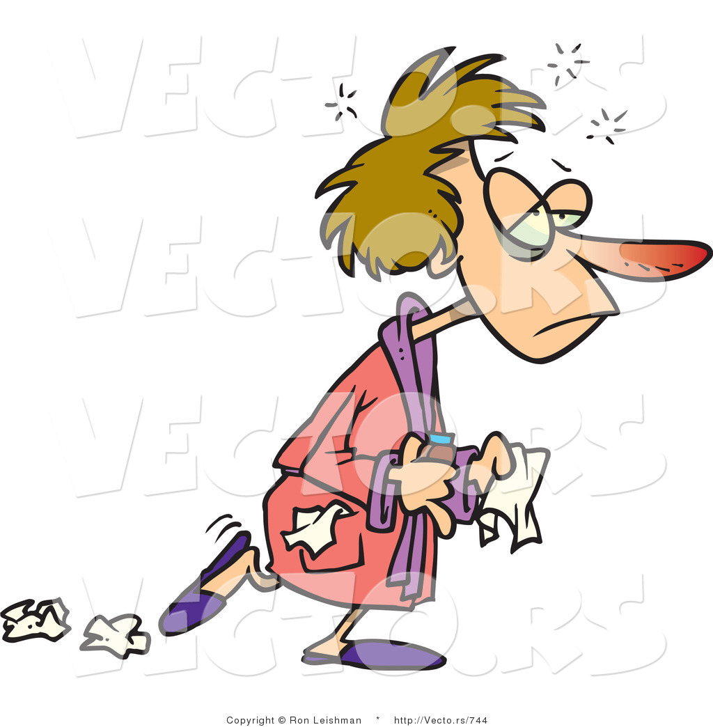 A5436338 20 Cartoon Vector Of A Flu Sick Woman With Red Nose And Achy