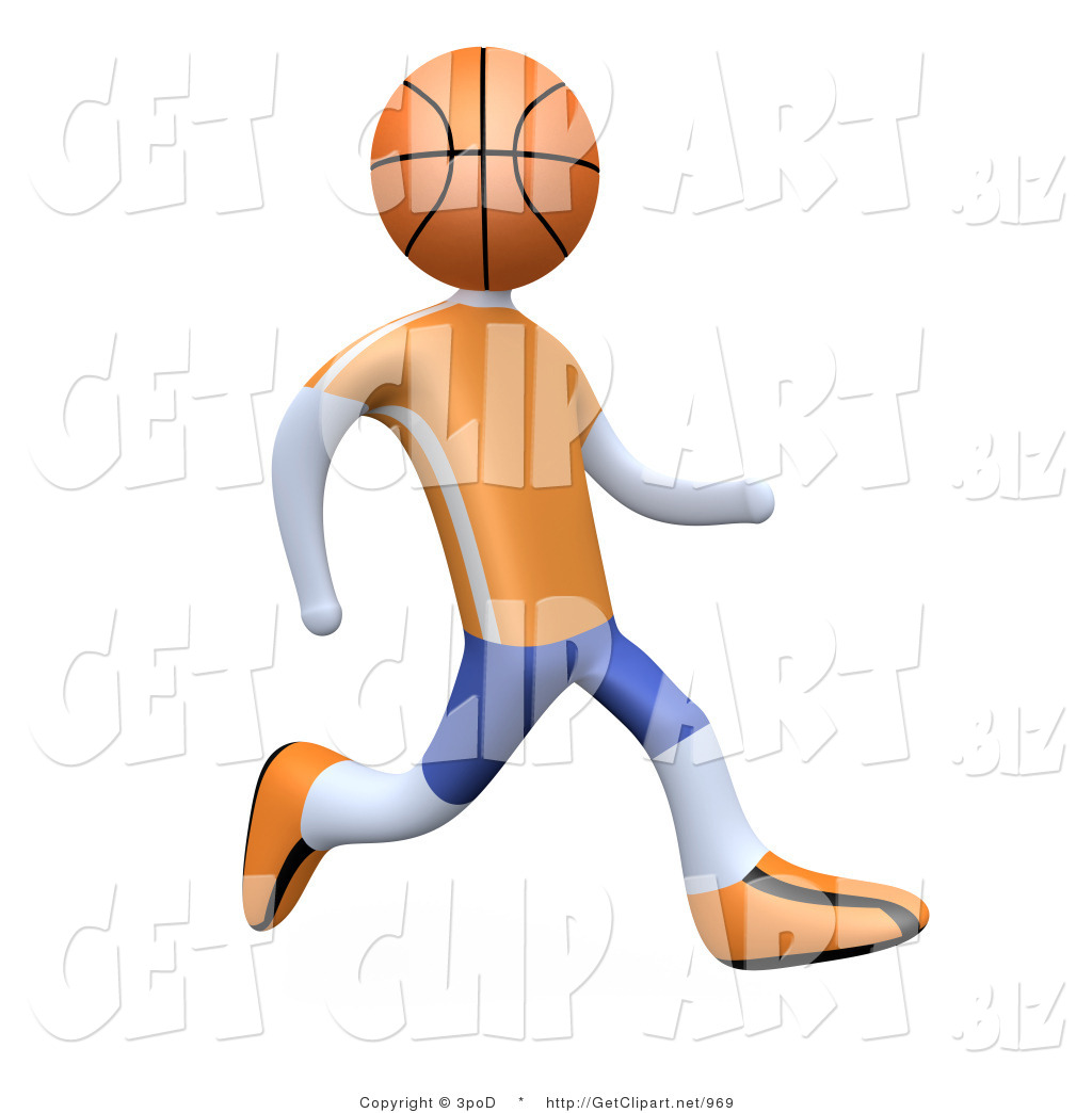 Basketball Head Running In An Orange And Blue Uniform And Sneakers