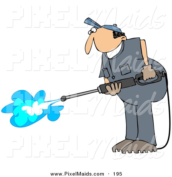 Clipart Of A Pressure Washer Man In A Blue Uniform Cleaning The Floor