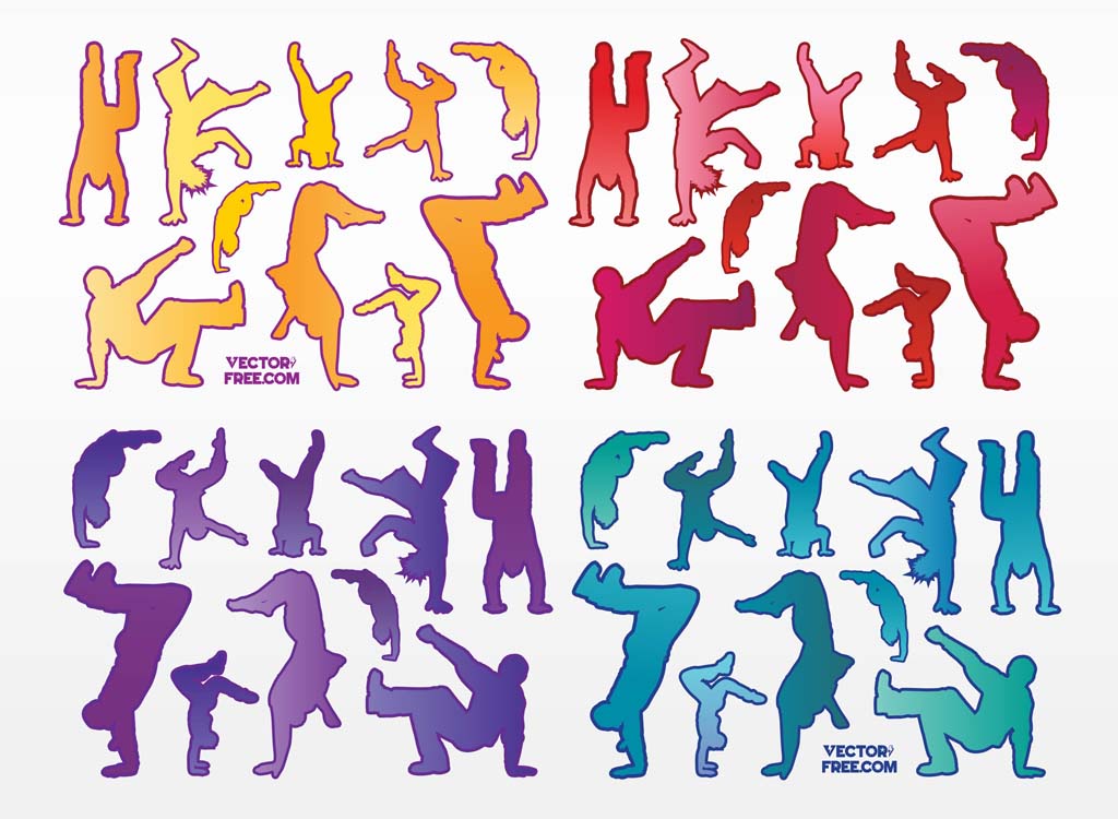 Free Break Dancers Vector Collection With Urban Silhouettes In