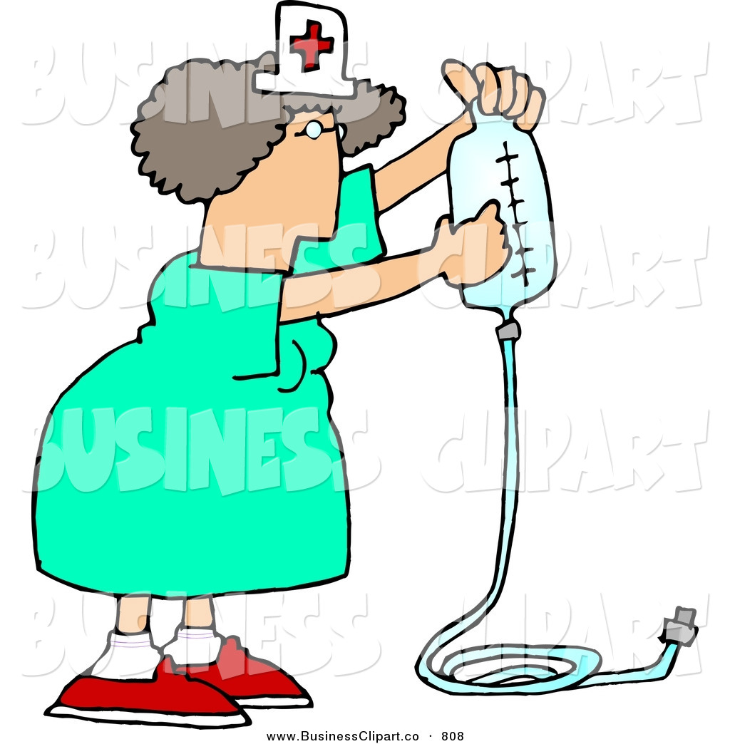 Larger Preview  Clip Art Of A Caucasian Nurse Checking An Intravenous