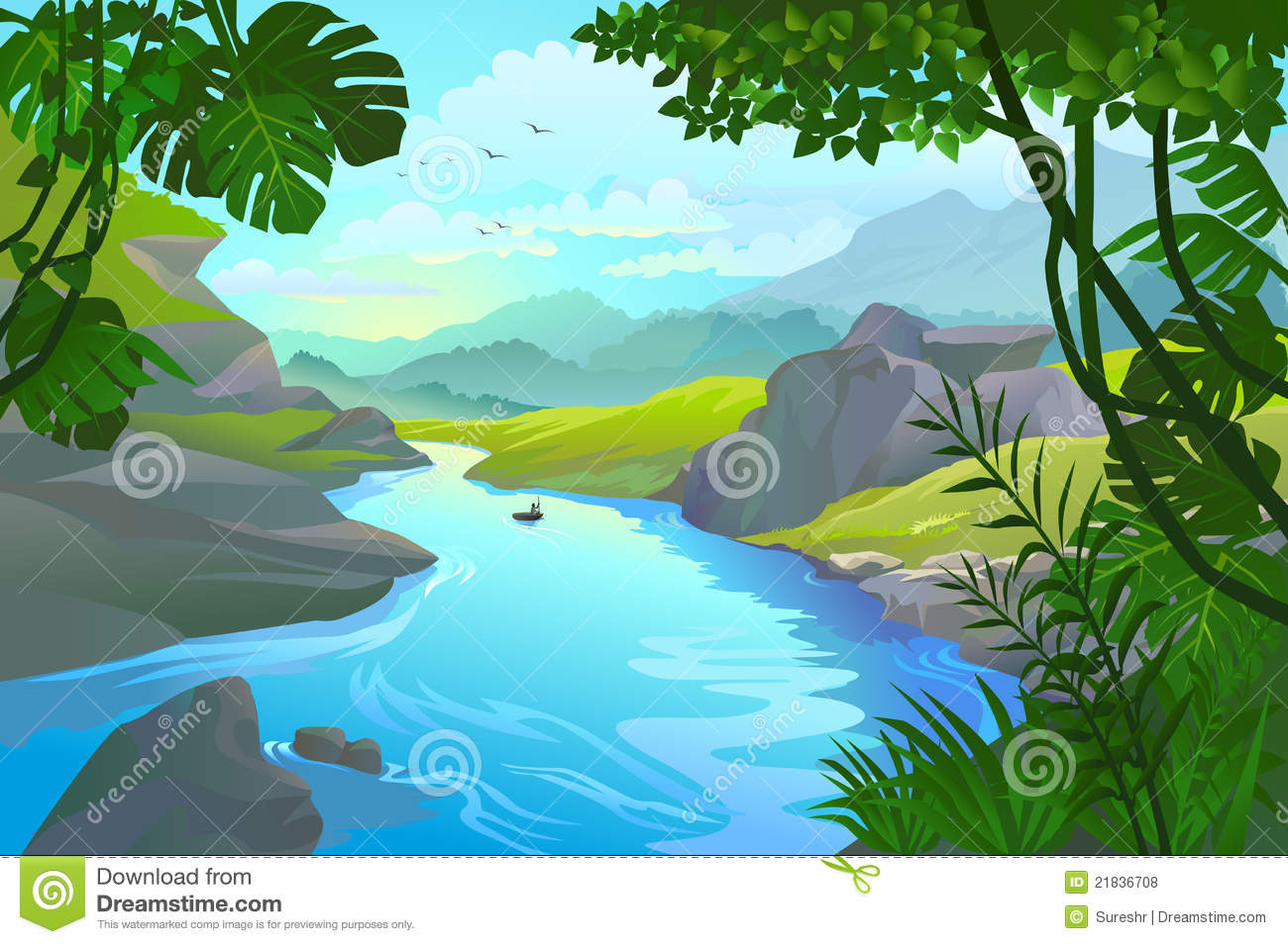 River Clipart Boat By A Mountain River