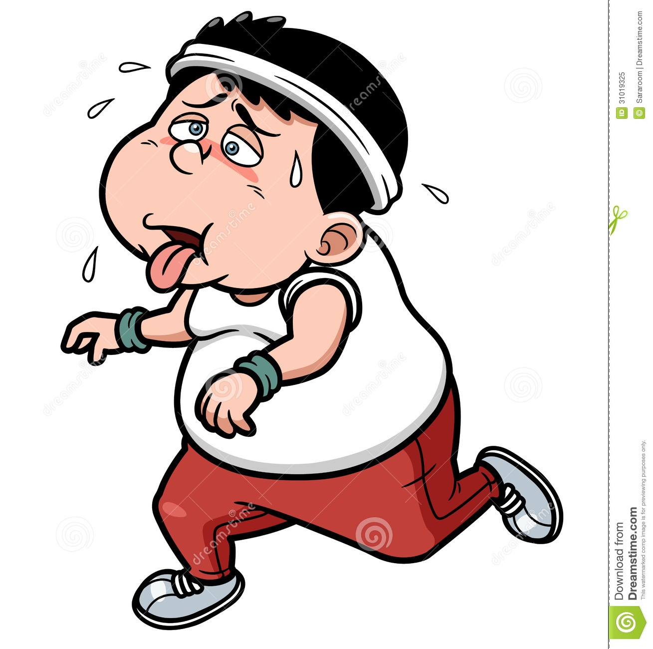 Vector Illustration Of Fat Man Jogging Tired
