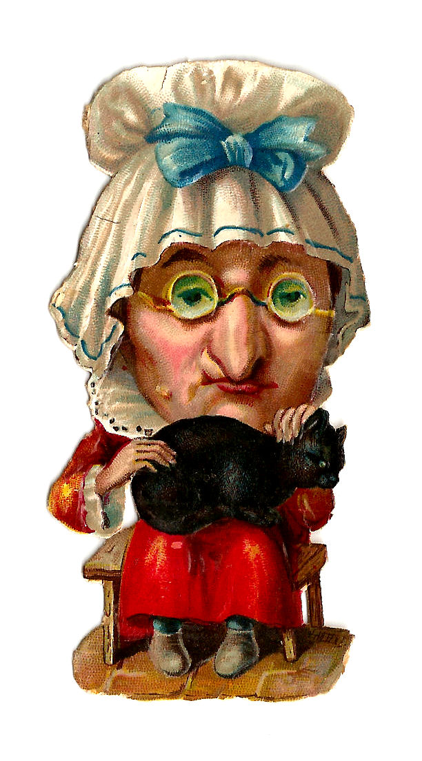 Victorian Clip Art  Victorian Die Cut Of Old Woman And Black Cat