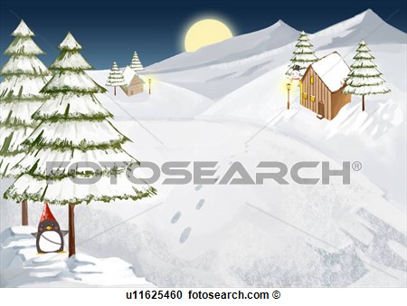 In A Winter Mountain Scene With Fullmoon  Fotosearch   Search Clipart