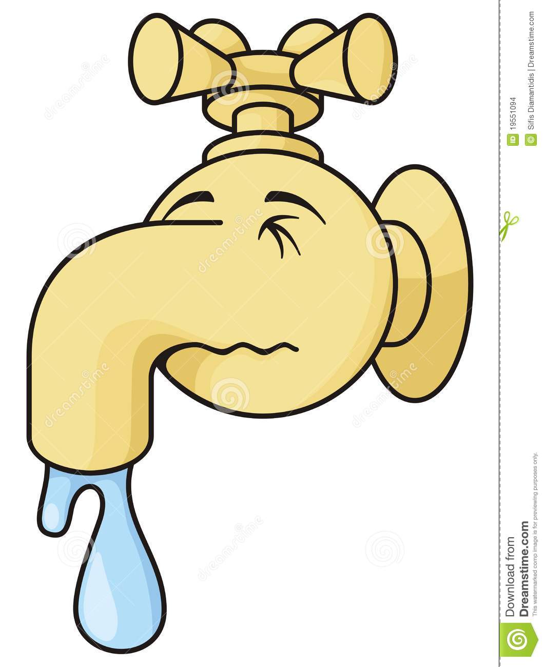 Dripping Faucet Cartoon Illustration Simulating Human Nose On White