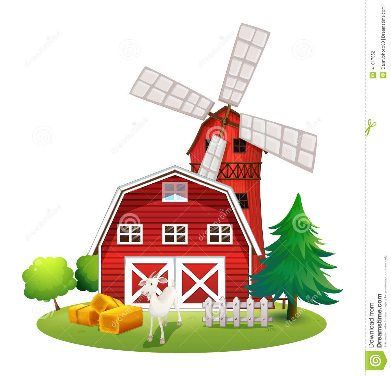 Farm With A Red House And A Windmill Stock Vector   Image  41017352