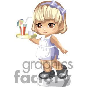 Royalty Free Little Girl Waitress With Tray And Drink Clipart Image