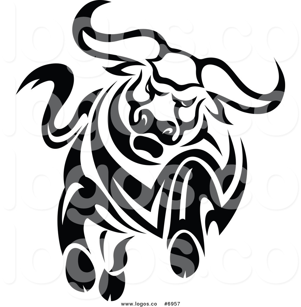 Free Clip Art Vector Logo Of A Black And White Angry Bull Charging