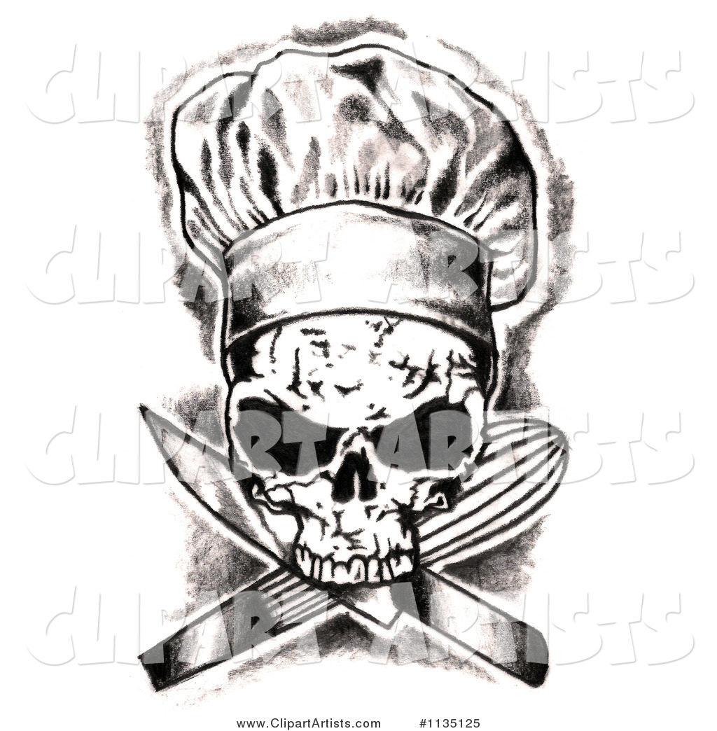 1135125   Black And White Skull Chef And Crossed Knife And Whisk