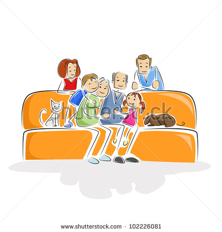 Vector Illustration Of Multi Generation Family Sitting In Sofa   Stock