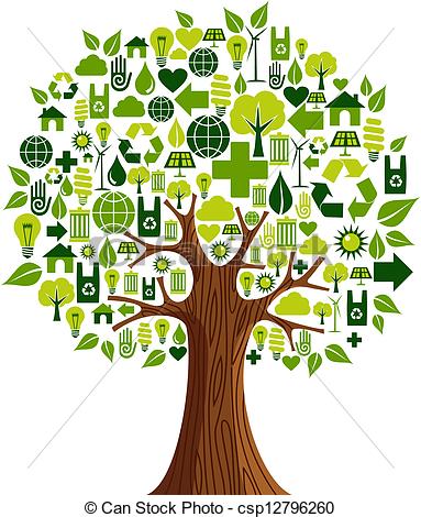 Clip Art Vector Of Go Green Icons Concept Tree   Environmental