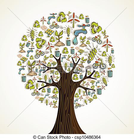 Clip Art Vector Of Go Green Icons Tree   Environmental Conservation