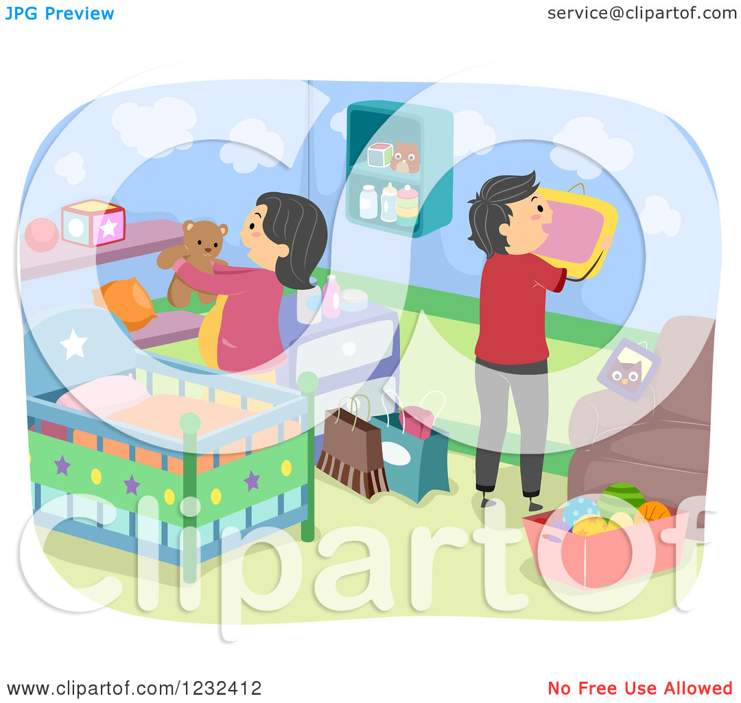 Clipart Of Expecting Parents Decorating A Baby Nursery   Royalty Free