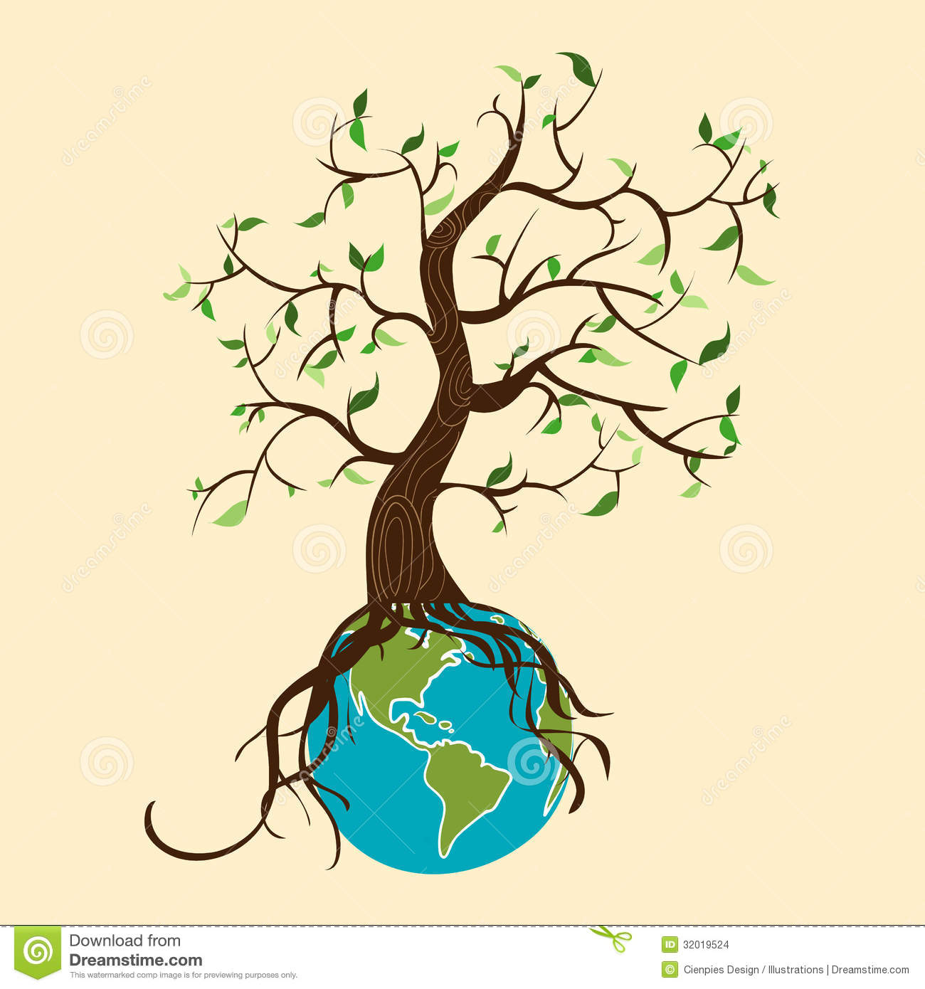 Conceptual Environment Care Tree Over The Earth Globe  Vector File