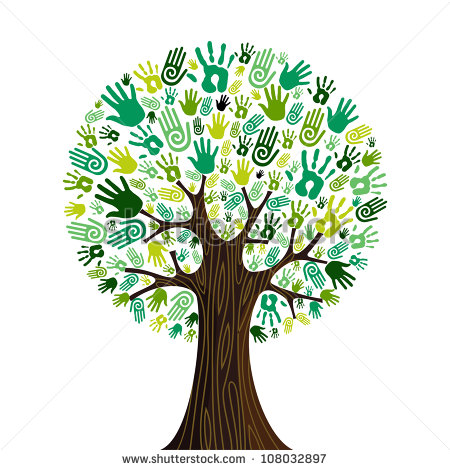 Go Green Crowd Human Hands Icons In Isolated Tree Composition  Vector