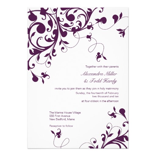 Purple Swirls Floral Wedding Invitations 5 X 7 Invitation Card