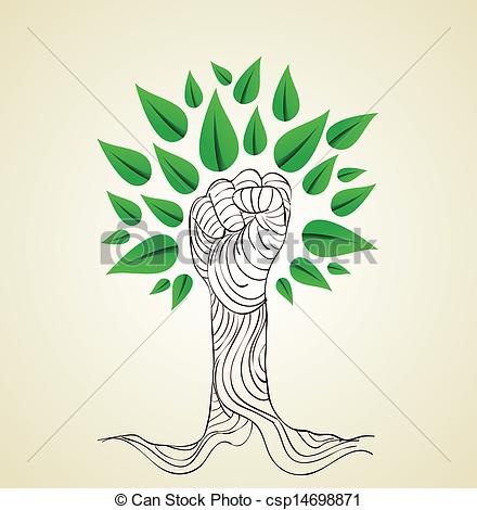 Vector   Go Green Hand Concept Tree   Stock Illustration Royalty Free