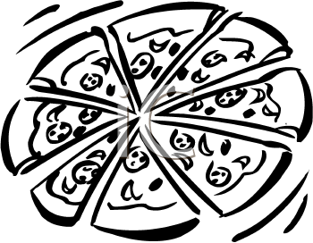Black And White Clipart Picture Of A Pepperoni Pizza   Foodclipart Com