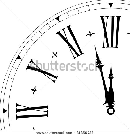 Detailed Illustration Of An Old Clock Face Showing 3minutes To Twelve