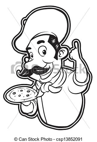 Eps Vectors Of Black And White Clipart Pizza Chef Csp13852091   Search