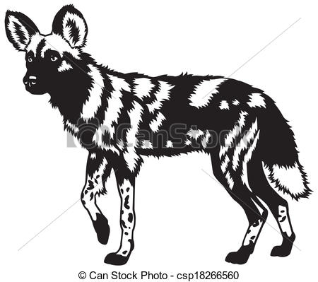 Clip Art Vector Of African Wild Dog Black White   African Wild Dog