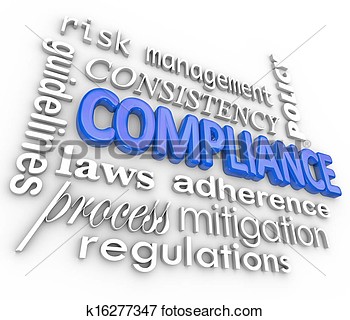 The Word Compliance In Blue 3d Letters Surrounded By Related Terms