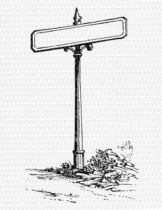 Blank Street Sign Post Vintage Clip Art High Quality Printable Graphic