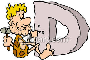 Caveman Carving The Letter D   Royalty Free Clipart Picture