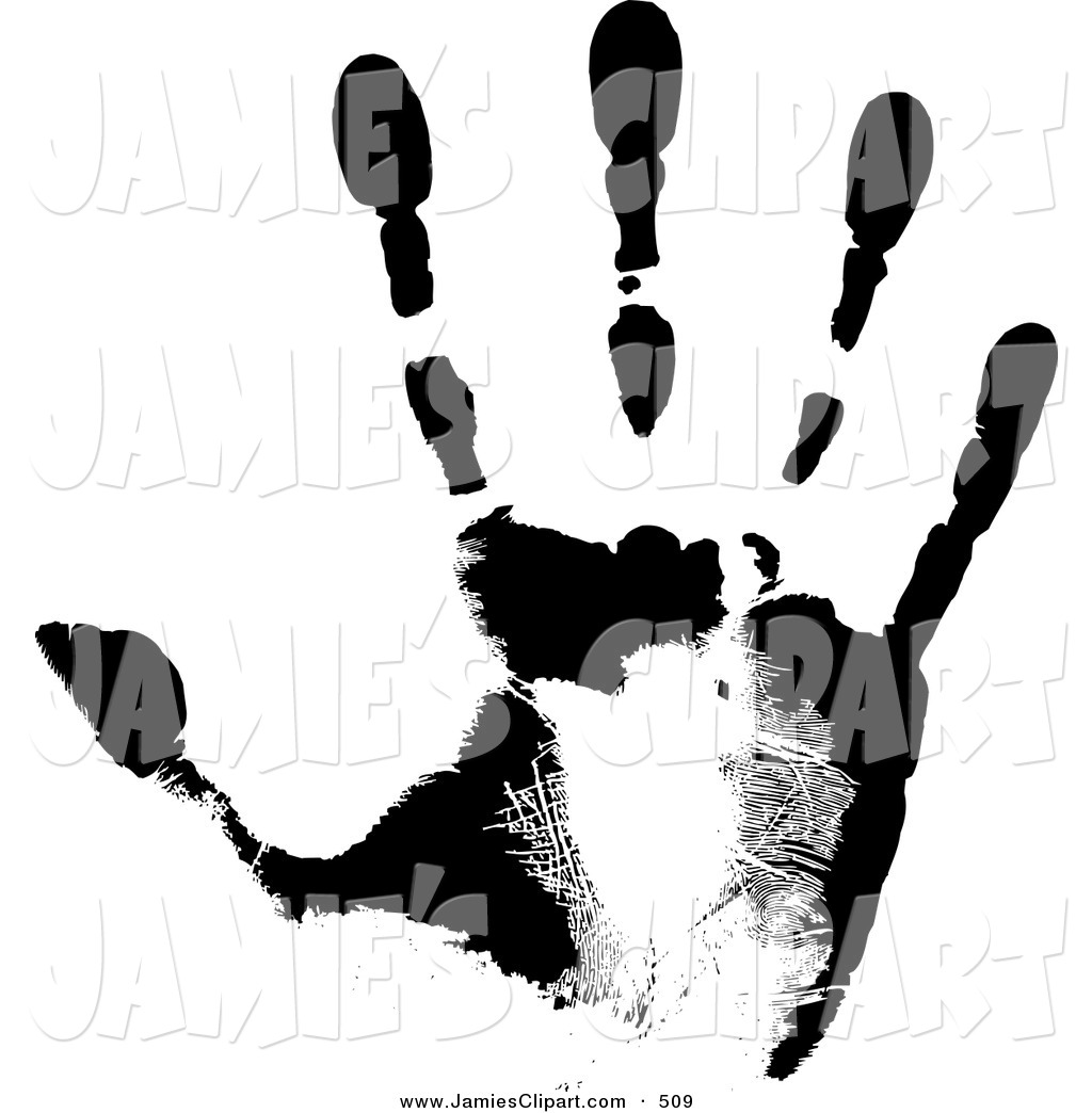 Clip Art Of A Black Hand Print Showing The Skin Patterns On White By    