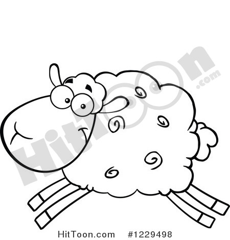 Clipart Of A Black And White Sheep Leaping   Royalty Free Vector