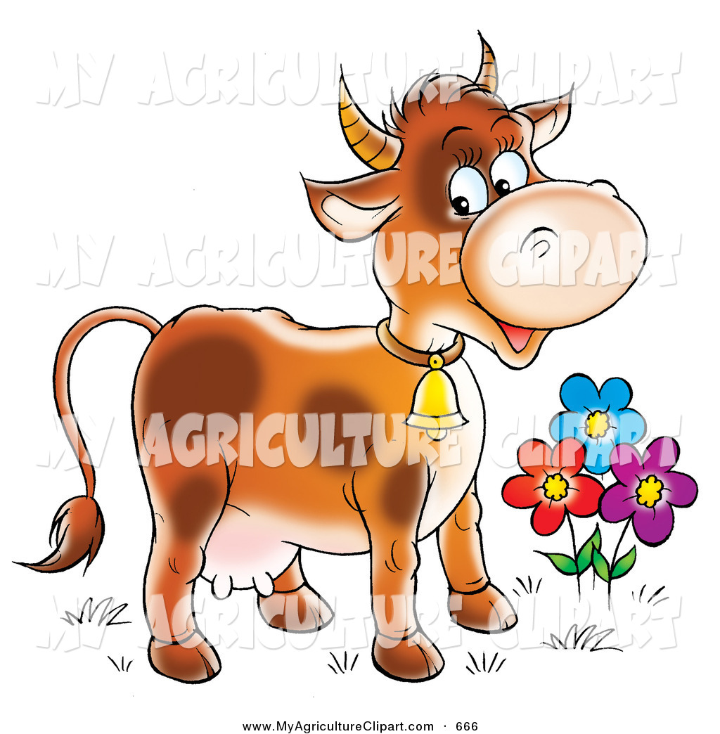 Clipart Of A Cute And Happy Farm Cow With Spots Wearing A Bell
