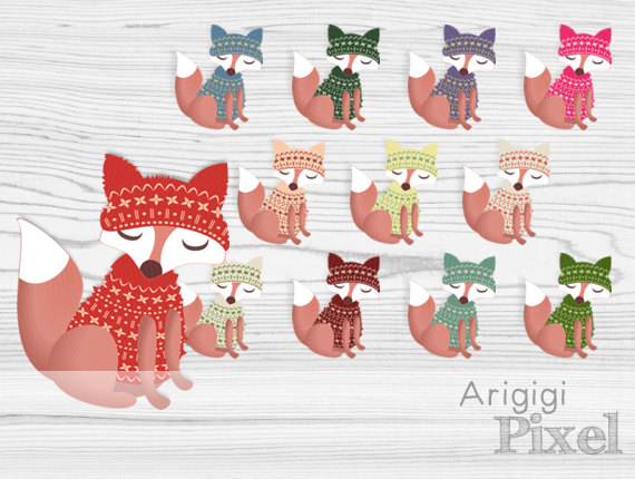Dressed Fox Clipart Fox In Sweater With Winter Cap Winter Clip Art    