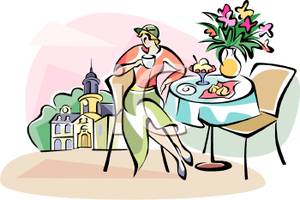Of A Woman Eating At A French Bistro   Royalty Free Clipart Picture
