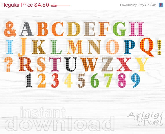 On Sale 50   Off Alphabet Clip Art Set  Gingham Alpha Clipart Warm