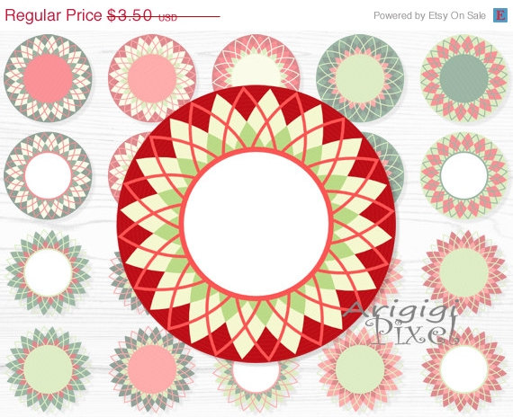 On Sale 50   Off Diamond Circle Clip Art Set Checkered Wreath Round
