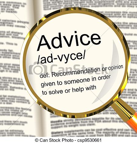 Stock Illustration   Advice Definition Magnifier Shows Recommendation