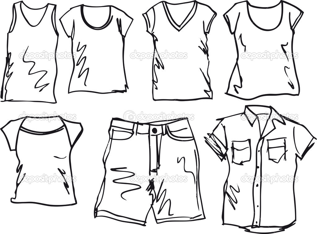 Summer Clothing Sketch Collection  Vector Illustration   Stock