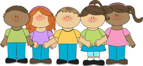 Happy Children Clip Art Image   Group Of Happy Children Lined Up In A