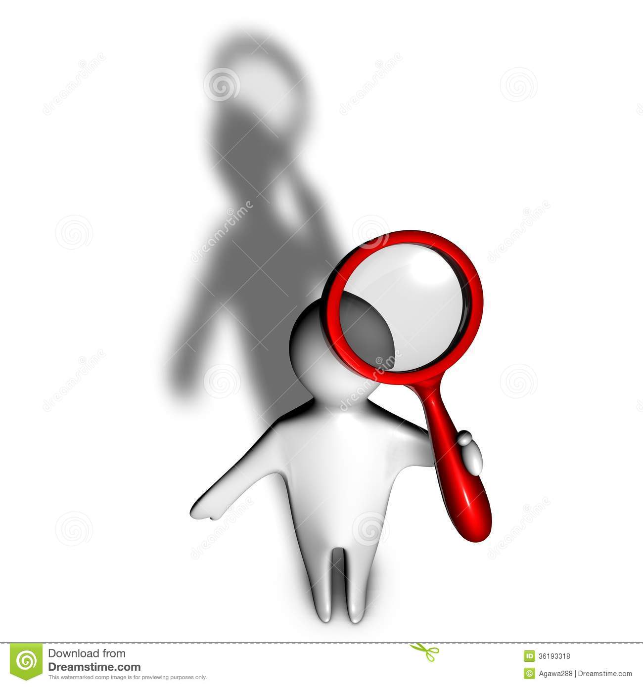 3d Person With Shadow Seeking Informations With Magnifying Glass