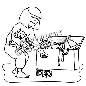 Clip Art  Kids  Chores  Picking Up Toys  Coloring Page    Preview 1