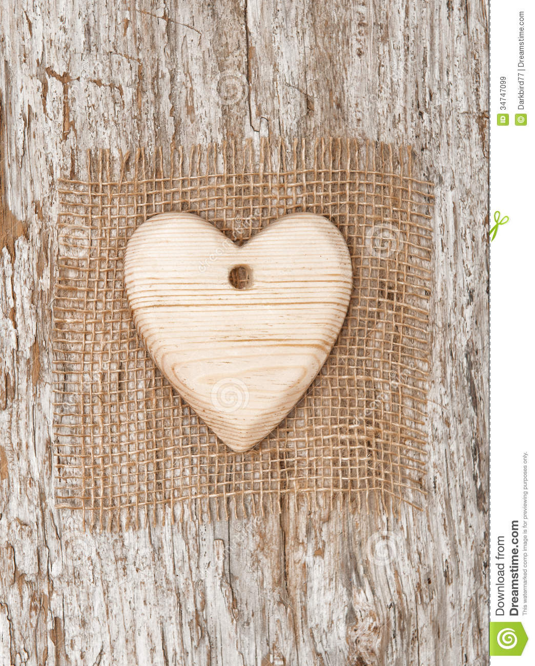 Wooden Heart With Burlap Textile On The Old Wood Royalty Free Stock
