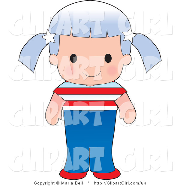 Clip Art Of A Cute Caucasian American Girl Wearing A Flag Of The