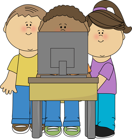 Computer Clip Art Image   Group Of School Kids Using A School Computer