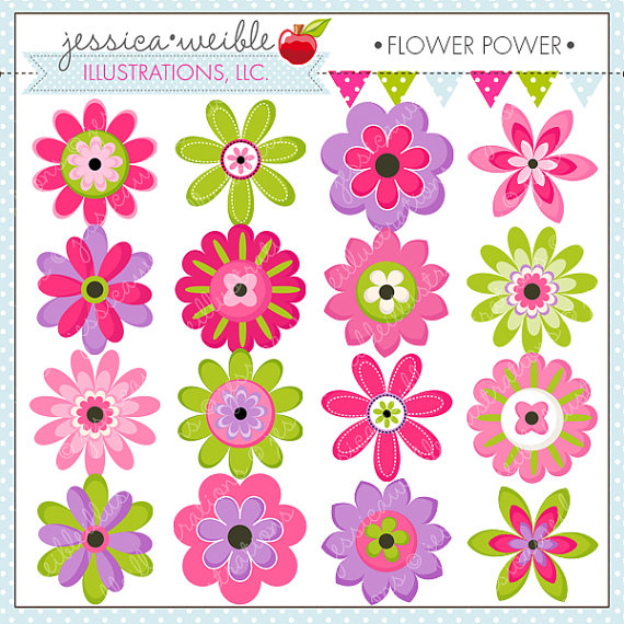 Flower Power Cute Digital Clipart   Commercial Use Ok   Flower Clipart